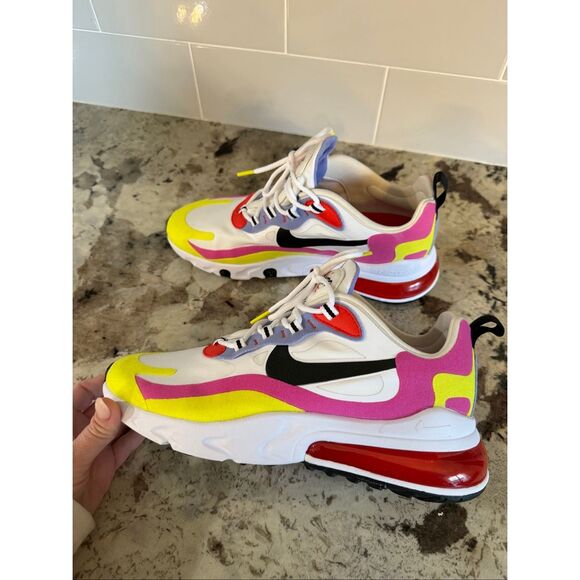 Nike Air Max 270 React Sneakers White Pink Yellow Black, Women’s Size 9 - Picture 6 of 12